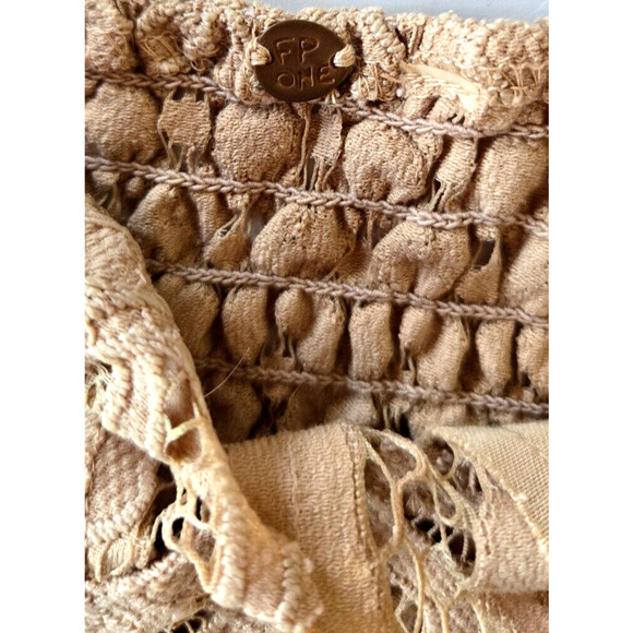 Free People One Adella Bralette XS Latte Strappy Crochet Lace Boho Crop Bra Top - Picture 5 of 9